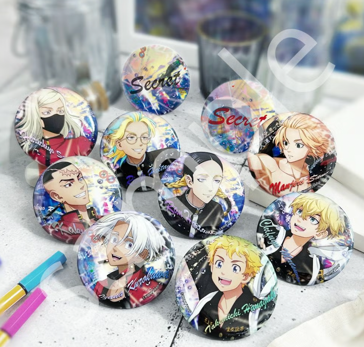 Tokyo Revengers x Stationery Cafe: Spring Rain Motif Original Illustration Can Badges (1 Random)